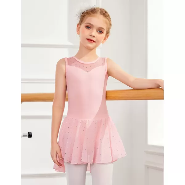 Zaclotre Kid Girls Sparkly Dance Leotard with Skirt HiLow Shiny Ballet Dance DressesBallet Pink