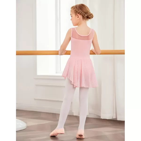 Zaclotre Kid Girls Sparkly Dance Leotard with Skirt HiLow Shiny Ballet Dance DressesBallet Pink