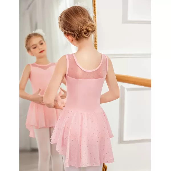Zaclotre Kid Girls Sparkly Dance Leotard with Skirt HiLow Shiny Ballet Dance DressesBallet Pink