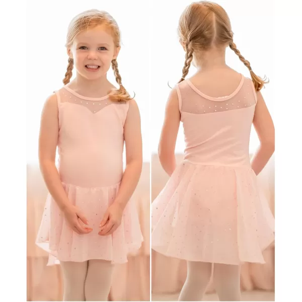 Zaclotre Kid Girls Sparkly Dance Leotard with Skirt HiLow Shiny Ballet Dance DressesBallet Pink