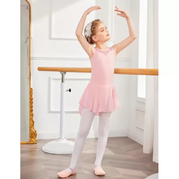 Zaclotre Kid Girls Sparkly Dance Leotard with Skirt HiLow Shiny Ballet Dance DressesBallet Pink