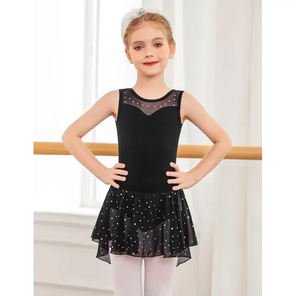 Zaclotre Kid Girls Sparkly Dance Leotard with Skirt HiLow Shiny Ballet Dance DressesBlack