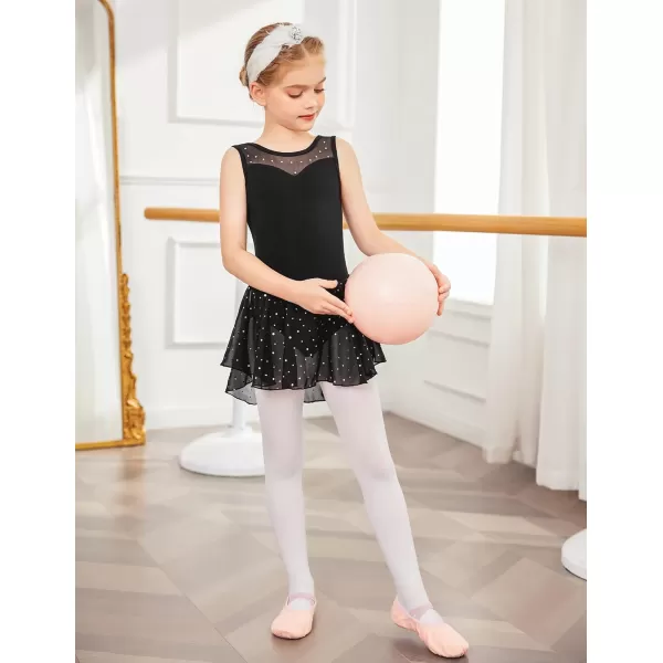 Zaclotre Kid Girls Sparkly Dance Leotard with Skirt HiLow Shiny Ballet Dance DressesBlack