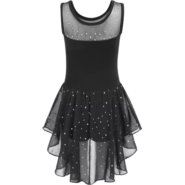 Zaclotre Kid Girls Sparkly Dance Leotard with Skirt HiLow Shiny Ballet Dance DressesBlack