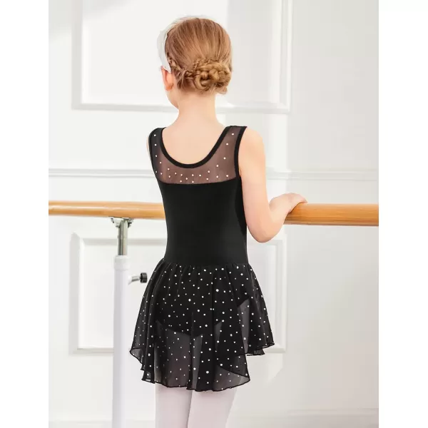 Zaclotre Kid Girls Sparkly Dance Leotard with Skirt HiLow Shiny Ballet Dance DressesBlack