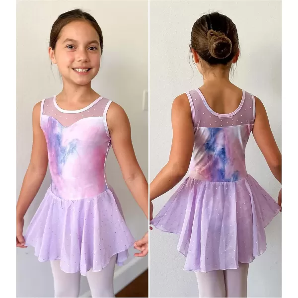 Zaclotre Kid Girls Sparkly Dance Leotard with Skirt HiLow Shiny Ballet Dance DressesColorful Dream