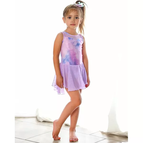 Zaclotre Kid Girls Sparkly Dance Leotard with Skirt HiLow Shiny Ballet Dance DressesColorful Dream