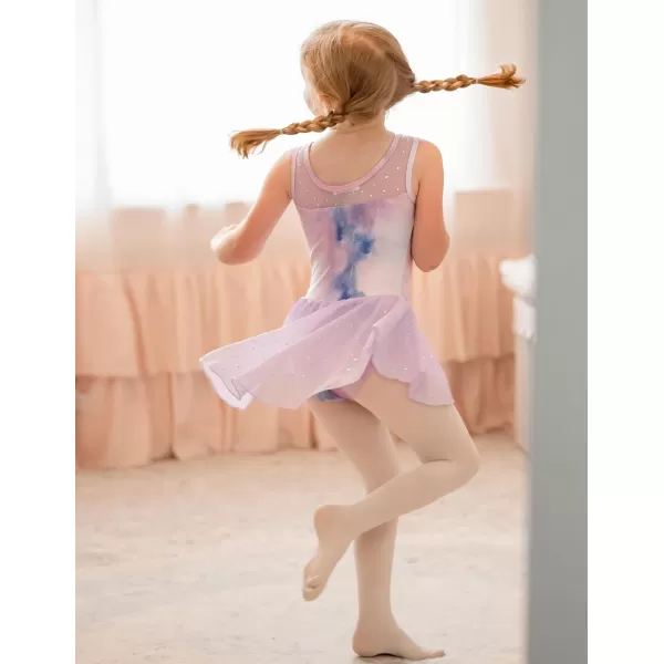 Zaclotre Kid Girls Sparkly Dance Leotard with Skirt HiLow Shiny Ballet Dance DressesColorful Dream