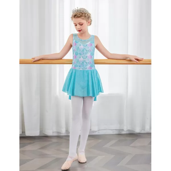 Zaclotre Kid Girls Sparkly Dance Leotard with Skirt HiLow Shiny Ballet Dance DressesGreen Mermaid