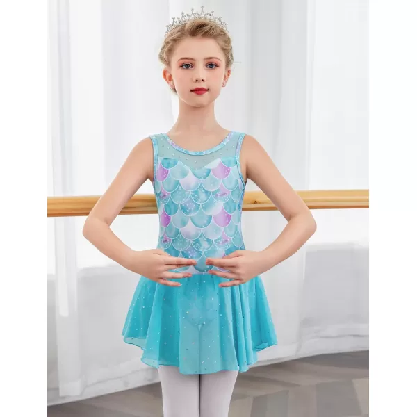 Zaclotre Kid Girls Sparkly Dance Leotard with Skirt HiLow Shiny Ballet Dance DressesGreen Mermaid