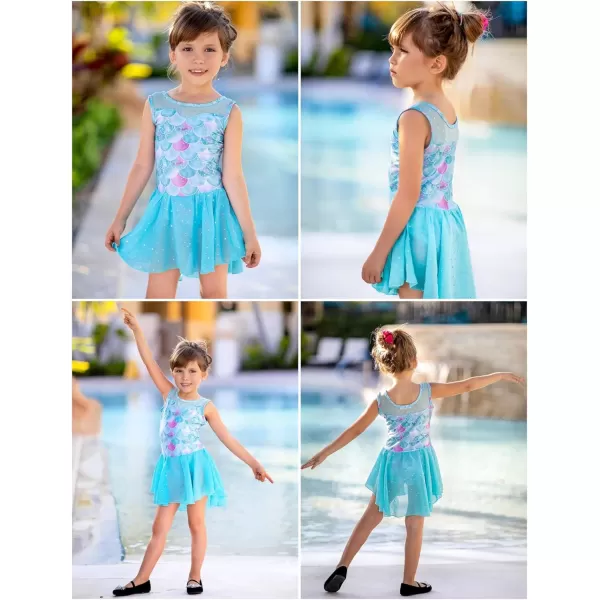 Zaclotre Kid Girls Sparkly Dance Leotard with Skirt HiLow Shiny Ballet Dance DressesGreen Mermaid