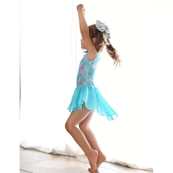 Zaclotre Kid Girls Sparkly Dance Leotard with Skirt HiLow Shiny Ballet Dance DressesGreen Mermaid