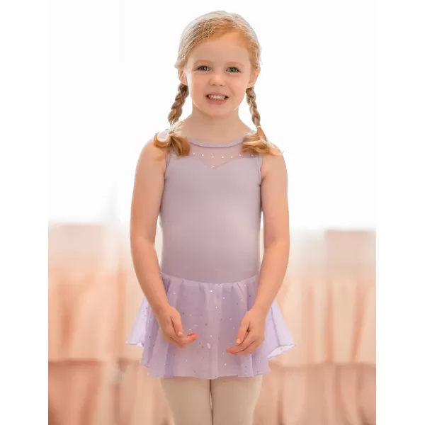 Zaclotre Kid Girls Sparkly Dance Leotard with Skirt HiLow Shiny Ballet Dance DressesLilac