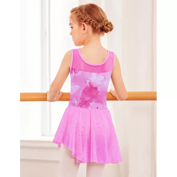 Zaclotre Kid Girls Sparkly Dance Leotard with Skirt HiLow Shiny Ballet Dance DressesRose Butterfly