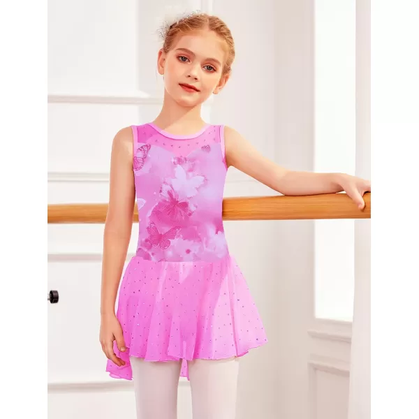 Zaclotre Kid Girls Sparkly Dance Leotard with Skirt HiLow Shiny Ballet Dance DressesRose Butterfly
