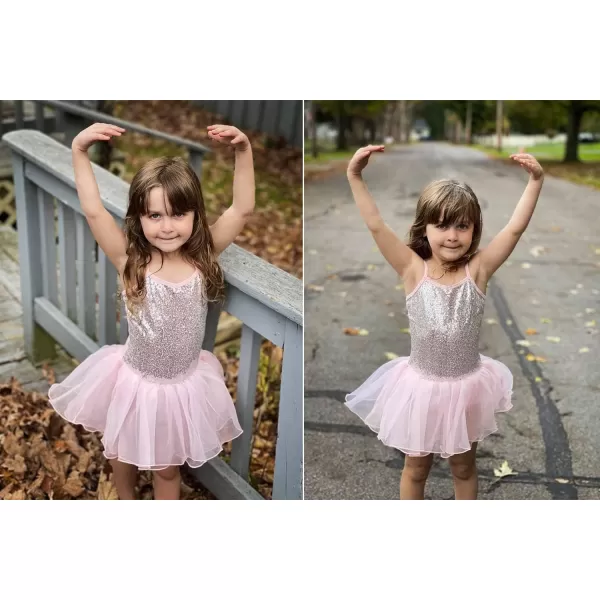 Zaclotre Little Girls Sequin Leotard Sparkly Strap Ballet Leotards Tutu Dress Ballerina Outfit Dance Costume for KidsBallet Pink