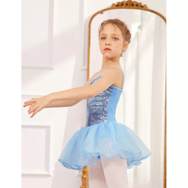 Zaclotre Little Girls Sequin Leotard Sparkly Strap Ballet Leotards Tutu Dress Ballerina Outfit Dance Costume for KidsBlue