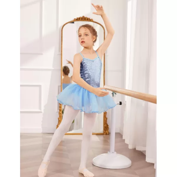 Zaclotre Little Girls Sequin Leotard Sparkly Strap Ballet Leotards Tutu Dress Ballerina Outfit Dance Costume for KidsBlue