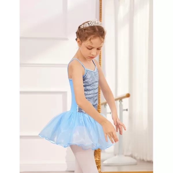 Zaclotre Little Girls Sequin Leotard Sparkly Strap Ballet Leotards Tutu Dress Ballerina Outfit Dance Costume for KidsBlue