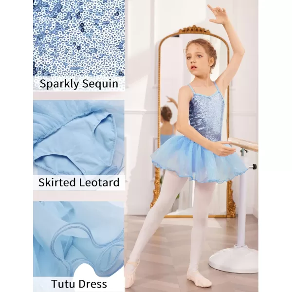 Zaclotre Little Girls Sequin Leotard Sparkly Strap Ballet Leotards Tutu Dress Ballerina Outfit Dance Costume for KidsBlue