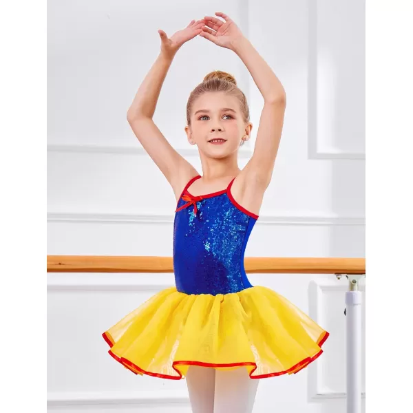 Zaclotre Little Girls Sequin Leotard Sparkly Strap Ballet Leotards Tutu Dress Ballerina Outfit Dance Costume for KidsBlue Yellow
