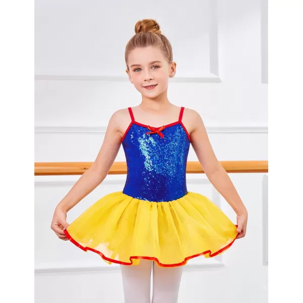 Zaclotre Little Girls Sequin Leotard Sparkly Strap Ballet Leotards Tutu Dress Ballerina Outfit Dance Costume for KidsBlue Yellow