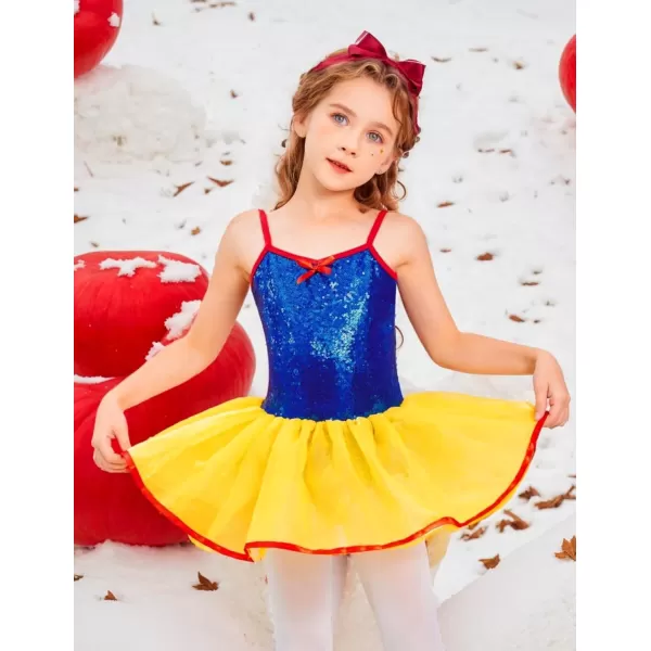 Zaclotre Little Girls Sequin Leotard Sparkly Strap Ballet Leotards Tutu Dress Ballerina Outfit Dance Costume for KidsBlue Yellow