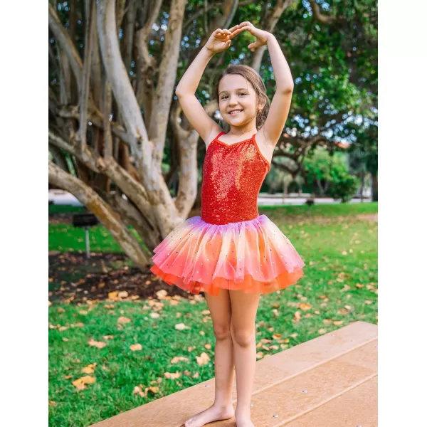 Zaclotre Little Girls Sequin Leotard Sparkly Strap Ballet Leotards Tutu Dress Ballerina Outfit Dance Costume for KidsChristmas Red