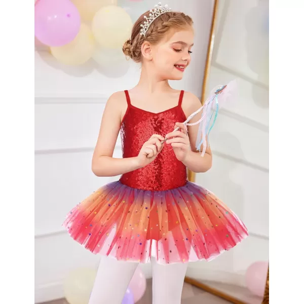 Zaclotre Little Girls Sequin Leotard Sparkly Strap Ballet Leotards Tutu Dress Ballerina Outfit Dance Costume for KidsChristmas Red