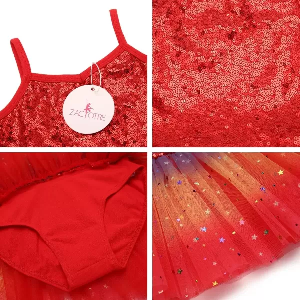 Zaclotre Little Girls Sequin Leotard Sparkly Strap Ballet Leotards Tutu Dress Ballerina Outfit Dance Costume for KidsChristmas Red