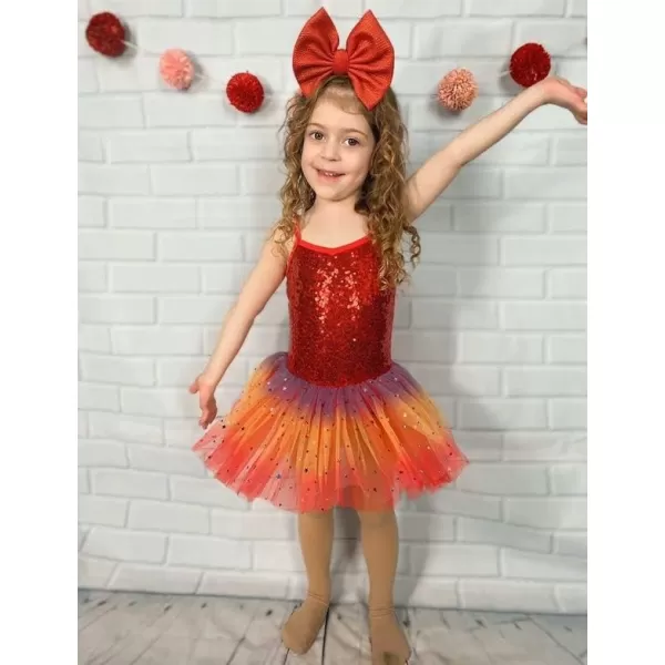 Zaclotre Little Girls Sequin Leotard Sparkly Strap Ballet Leotards Tutu Dress Ballerina Outfit Dance Costume for KidsChristmas Red