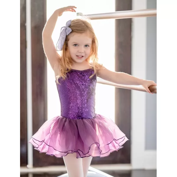 Zaclotre Little Girls Sequin Leotard Sparkly Strap Ballet Leotards Tutu Dress Ballerina Outfit Dance Costume for KidsDeep Purple
