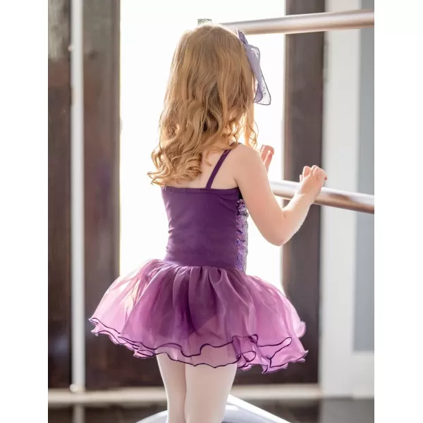 Zaclotre Little Girls Sequin Leotard Sparkly Strap Ballet Leotards Tutu Dress Ballerina Outfit Dance Costume for KidsDeep Purple