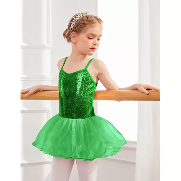 Zaclotre Little Girls Sequin Leotard Sparkly Strap Ballet Leotards Tutu Dress Ballerina Outfit Dance Costume for KidsGreen