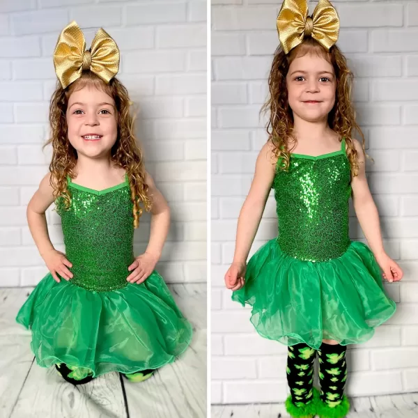 Zaclotre Little Girls Sequin Leotard Sparkly Strap Ballet Leotards Tutu Dress Ballerina Outfit Dance Costume for KidsGreen
