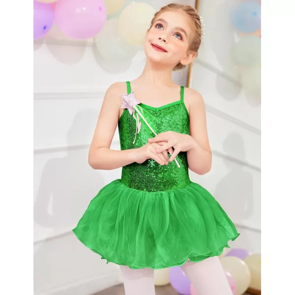 Zaclotre Little Girls Sequin Leotard Sparkly Strap Ballet Leotards Tutu Dress Ballerina Outfit Dance Costume for KidsGreen
