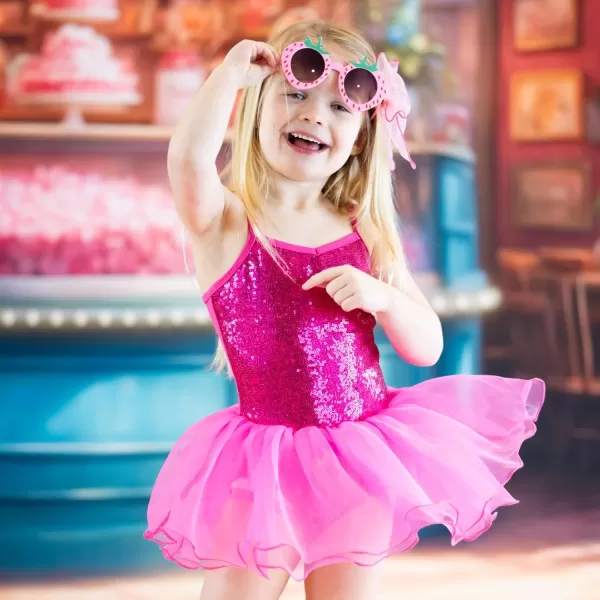 Zaclotre Little Girls Sequin Leotard Sparkly Strap Ballet Leotards Tutu Dress Ballerina Outfit Dance Costume for KidsHot Pink