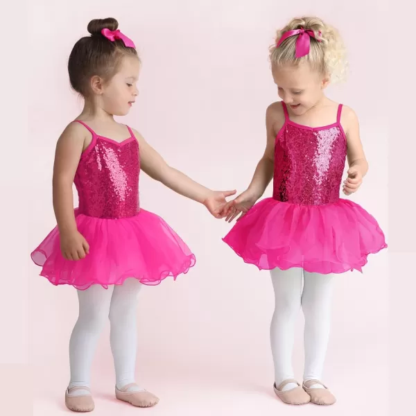 Zaclotre Little Girls Sequin Leotard Sparkly Strap Ballet Leotards Tutu Dress Ballerina Outfit Dance Costume for KidsHot Pink
