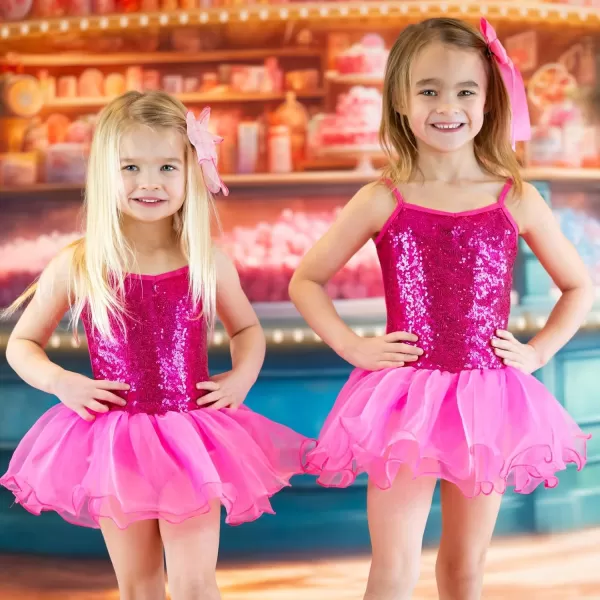 Zaclotre Little Girls Sequin Leotard Sparkly Strap Ballet Leotards Tutu Dress Ballerina Outfit Dance Costume for KidsHot Pink