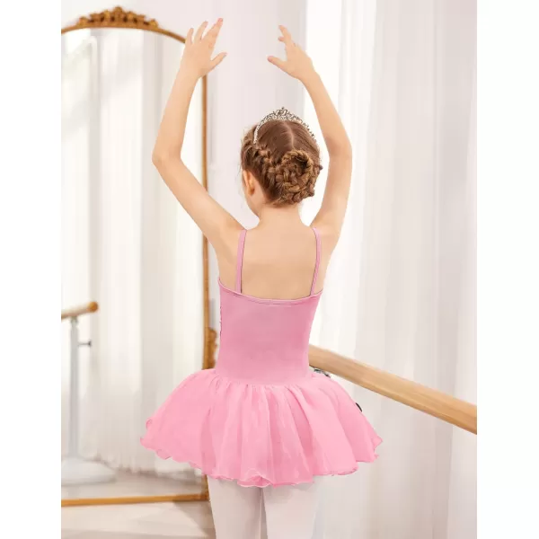 Zaclotre Little Girls Sequin Leotard Sparkly Strap Ballet Leotards Tutu Dress Ballerina Outfit Dance Costume for KidsPink
