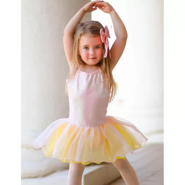 Zaclotre Little Girls Sequin Leotard Sparkly Strap Ballet Leotards Tutu Dress Ballerina Outfit Dance Costume for KidsPinkyellow
