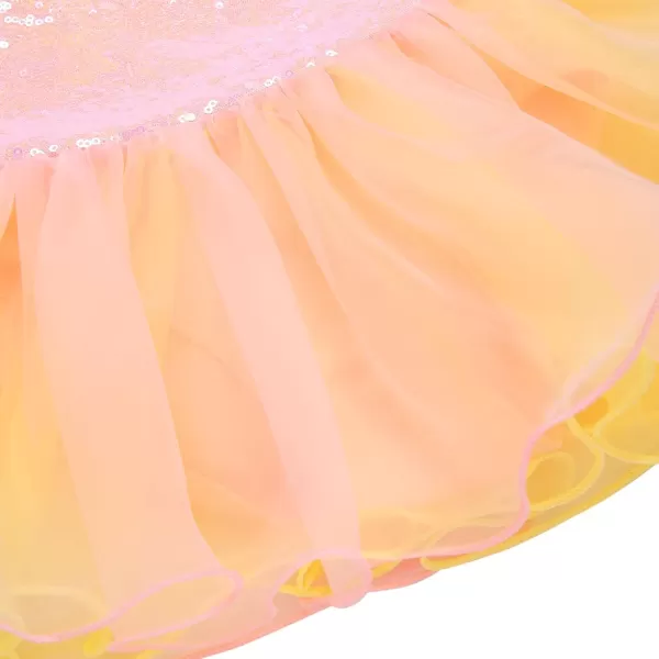 Zaclotre Little Girls Sequin Leotard Sparkly Strap Ballet Leotards Tutu Dress Ballerina Outfit Dance Costume for KidsPinkyellow