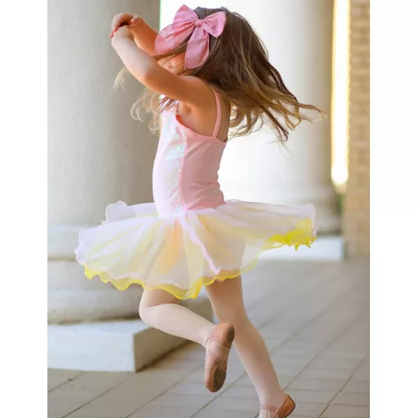 Zaclotre Little Girls Sequin Leotard Sparkly Strap Ballet Leotards Tutu Dress Ballerina Outfit Dance Costume for KidsPinkyellow