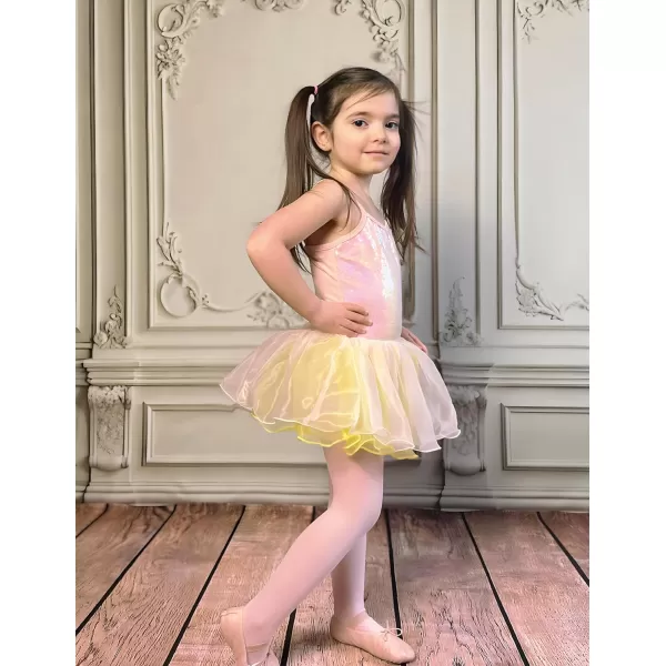 Zaclotre Little Girls Sequin Leotard Sparkly Strap Ballet Leotards Tutu Dress Ballerina Outfit Dance Costume for KidsPinkyellow