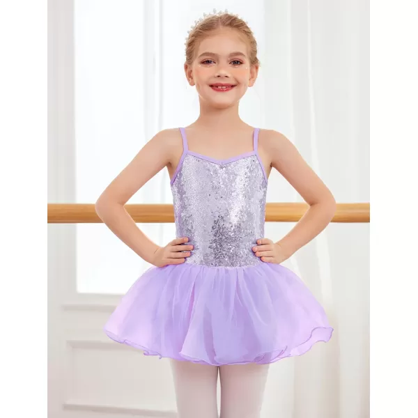 Zaclotre Little Girls Sequin Leotard Sparkly Strap Ballet Leotards Tutu Dress Ballerina Outfit Dance Costume for KidsPurple