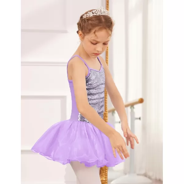 Zaclotre Little Girls Sequin Leotard Sparkly Strap Ballet Leotards Tutu Dress Ballerina Outfit Dance Costume for KidsPurple