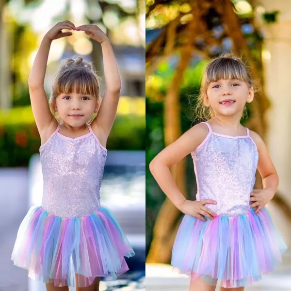 Zaclotre Little Girls Sequin Leotard Sparkly Strap Ballet Leotards Tutu Dress Ballerina Outfit Dance Costume for KidsRainbow 2