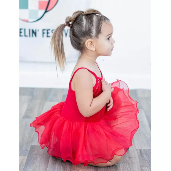 Zaclotre Little Girls Sequin Leotard Sparkly Strap Ballet Leotards Tutu Dress Ballerina Outfit Dance Costume for KidsRed