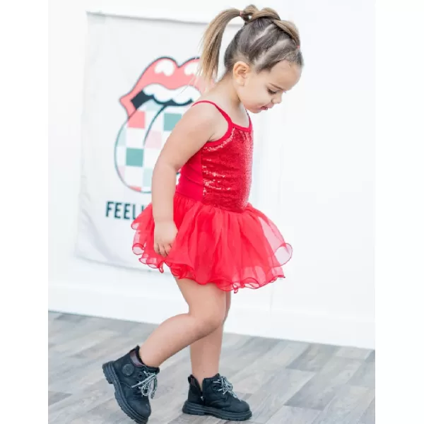 Zaclotre Little Girls Sequin Leotard Sparkly Strap Ballet Leotards Tutu Dress Ballerina Outfit Dance Costume for KidsRed