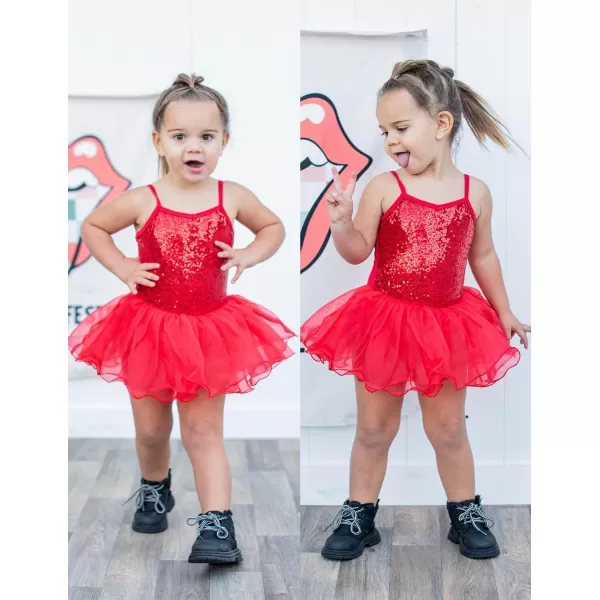 Zaclotre Little Girls Sequin Leotard Sparkly Strap Ballet Leotards Tutu Dress Ballerina Outfit Dance Costume for KidsRed